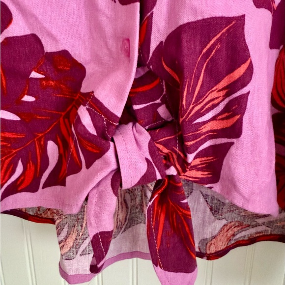 Sofia by Sofia Vergara Pink & Red Leaf Tropical Button Down Linen Shirt Size XS - Picture 4 of 6